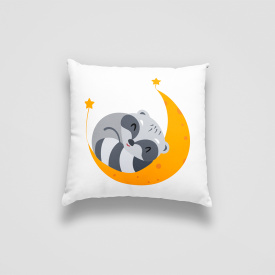 Подушка декоративная с принтом "Спящий енот на луне. Sleeping raccoon" Push IT Белый Кавун П000723