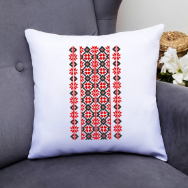 Подушка декоративная с принтом "Красно-черный орнамент вышиванки на груди" Push IT Белый Кавун П000435