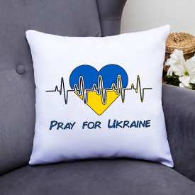 Подушка декоративная с принтом "Pray for Ukraine" Белый Кавун П000409
