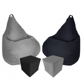 Комплект кресло-мешок груша 120x90 см 2 шт + 2 пуфа 30x30 см Tia-Sport серый/черный (sm-0619-31)