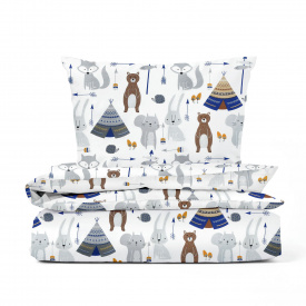 Детский комплект без простыни Cosas BEARS WIGWAMS Ранфорс 110х140 см Серый