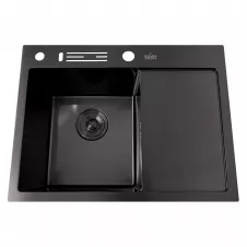 Кухонная мойка Nett NB-6045(R) 600х450 с крылом черная металик (1 мм)