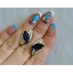 Серебряные серьги Sil с золотыми пластинами 114s-12 Танзанит (Sil-844) Ровно