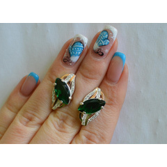 Серебряные серьги Sil с золотыми пластинами 114s-6 Зеленый (Sil-838) Умань