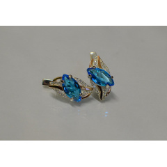 Срібні сережки Sil із золотими пластинами 114s-4 Аквамарин (Sil-836) Київ