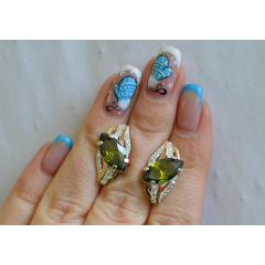 Серебряные серьги Sil с золотыми пластинами 114s-8 Олива (Sil-840) Умань