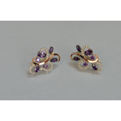 Серебряные серьги Sil с золотыми вставками 151s-8 Фиолет (Sil-1082) Мукачево