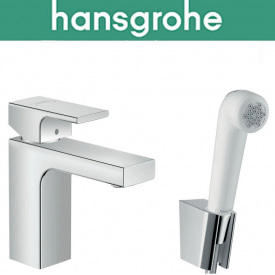 Смеситель Hansgrohe (art 71216000) для раковины однорычажный, с гигиеническим душем и душевым шлангом, Vernis Shape 100, Хром