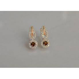 Серебряные серьги Sil с золотыми пластинами 135s-16 Коричневый (Sil-1187)
