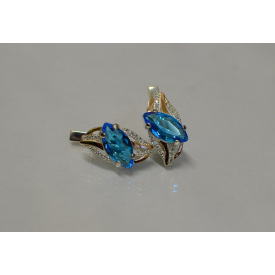 Срібні сережки Sil із золотими пластинами 114s-4 Аквамарин (Sil-836)