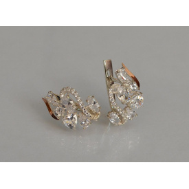 Серебряные серьги Sil с золотыми пластинами 152s-6 Прозрачный (Sil-1065)