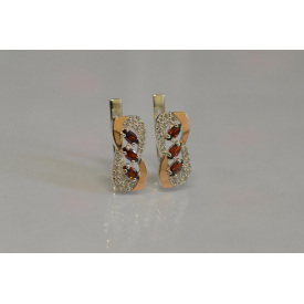 Серебряные серьги Sil с золотыми пластинами 120s-4 Гранат (Sil-802)
