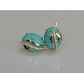 Серебряные серьги Sil с золотыми накладками 150s-5 Бирюзовый (Sil-1095)