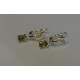 Серьги серебряные Sil с золотыми накладками и фианитами 100-5 Олива (Sil-992)