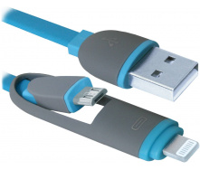 Кабель Defender USB10-03BP USB(AM)-MicroUSB+Lightning Blue 1m (6343303)