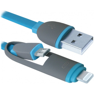 Кабель Defender USB10-03BP USB(AM)-MicroUSB+Lightning Blue 1m (6343303)