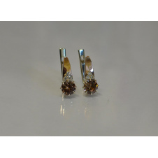 Серебряные серьги Sil с золотыми вставками 124s-10 Коричневый (Sil-783)