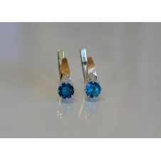 Серебряные серьги Sil с золотыми вставками 124s-2 Аквамарин (Sil-775)