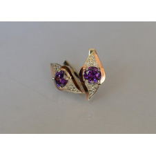 Серебряные серьги Sil с золотыми вставками 145s-13 Фиолетовый (Sil-1025)