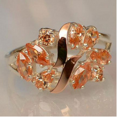 Серебряное кольцо Sil с золотыми вставками шампань (Sil-117) Днепр