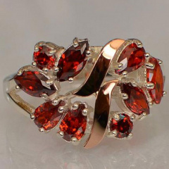 Серебряное кольцо Sil с золотыми вставками Гранат (Sil-121) Полтава