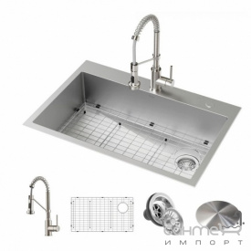 Прямоугольная кухонная мойка Kraus Loften KHT410-33 со смесителем и аксессуарами, нержавеющая сталь