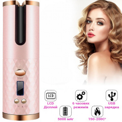 Беспроводная автоматическая плойка вращающаяся UKC Hair Curler с аккумулятором 5200мАч Розовый Ізмаїл