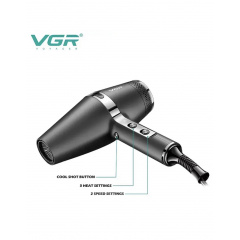Профессиональный фен для сушки и укладки волос с ионизацией VGR V-451 2200W 3 насадки Київ