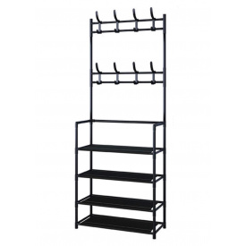 Вешалка для одежды с полками для обуви и крючками OPT-TOP Черная (1837384121)