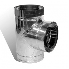 Тройник 87° на дымоход Versia-Lux Ø 300/360 мм нержавеющая сталь 0,8 /0,5 мм двустенный элемент