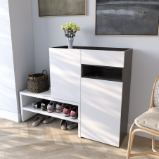 Тумба-подставка для обуви Tobi Sho Viola RS-4 с ящиком и дверцами, 1350х1017х400 мм Венге темный-Белый