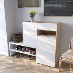 Тумба-підставка для взуття Tobi Sho Viola RS-4 з шухлядою та дверцятами, 1350х1017х400 мм Сонома-Білий Веселе