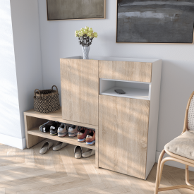 Тумба-подставка для обуви Tobi Sho Viola RS-4 с ящиком и дверцами, 1350х1017х400 мм Белый-Сонома