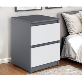 Тумбочка приліжкова Tobi Sho Lea T-225 з двома шухлядами для спальні, 400х500х400 мм Антрацит-Білий