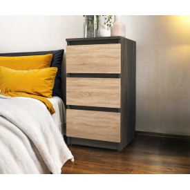 Тумба прикроватная Tobi Sho Heidi T-216 на три ящика для спальни, 400х758х398 мм Антрацит-Сонома