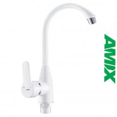 Змішувач для кухні из термопластика AMIX Mario-011 White (з підводкою), Білий Кременчуг