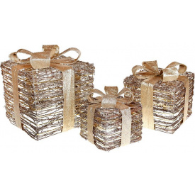 Набір декоративних подарунків - 3 коробки 15х20см, 20х25см, 25х30см з LED-підсвіткою, старовинне золото BonaDi DP69604