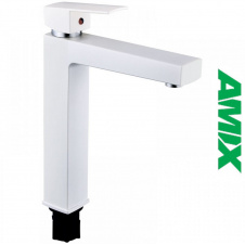 Смеситель для умывальника AMIX KUBUS-001 HIGH SET White (с подводом), Белый