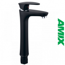 Смеситель для умывальника AMIX CEZAR-001 HIGH SET Matte black (с подводкой), Чёрный мат