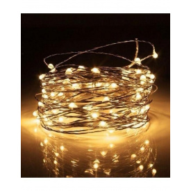 Светодиодная гирлянда нить на батарейках Led Капли росы на 50 светодиодов 5 м Белый теплый
