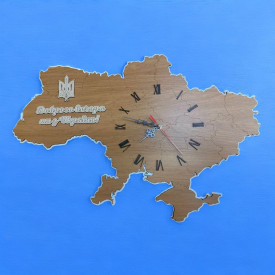 Настенные часы "Карта Украины", часы настенные с картой Украины, размер 59,5*41 см, цвет коричневый