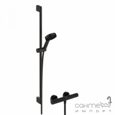 Смеситель-термостат с душевым гарнитуром Hansgrohe Pulsify Select S EcoSmart 90 Ecostat Element 24271670 матовый черный