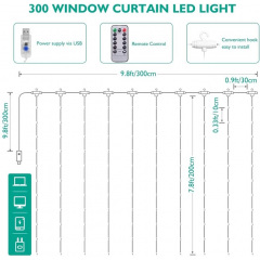 Светодиодная водонепроницаемая гирлянда-занавес Штора Sunnest 3*3м 300LED USB c Пультом (SUN-300L) Хмельницький