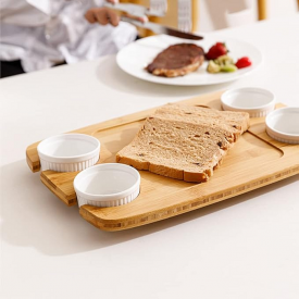 Вместительная доска из бамбука с соусниками для нарезки и подачи, бамбуковый разнос, размер 38.5x25.4x3.5см