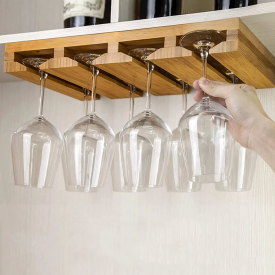 Бамбуковая полка для бокалов, подвесной органайзер для хранения и сушения бокалов, для 8шт, 46x25x5см