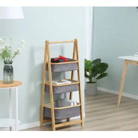 Складная полка для одежды из бамбука с тканевыми корзинами, корзина для белья, размер 44×35×99см