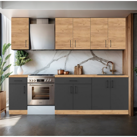 Кухня модульна Tobi Sho OPTIMA-К3 зі стільницею 2,6 м Дуб Крафт Золотий/Антрацит, корпус Антрацит