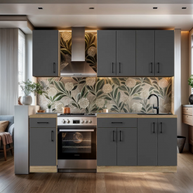 Кухня со столешницей Tobi Sho OPTIMA-К4 модульная 2,2 м Графит/Графит, корпус Дуб Сонома