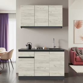 Кухня Tobi Sho Эко-К5 готовая со столешницей 1,2 м Дуб Крафт Белый/Дуб Крафт Белый, корпус Антрацит