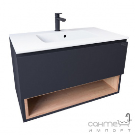 Подвесная тумба под раковину Radaway Modern 60 M02060-02-02 матовая черная/бежевое дерево